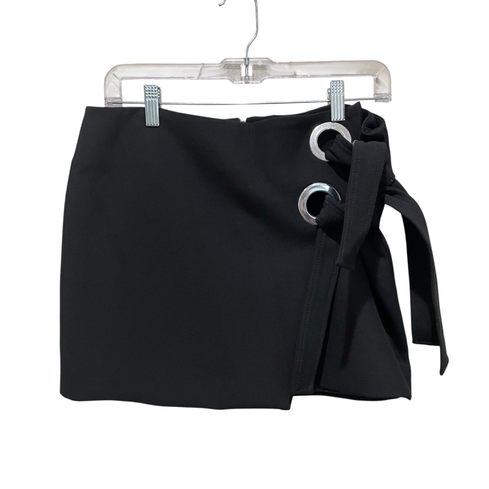 Zara Woman Black Mini Skirt Eyelet Tie Detail Women’s Size Large